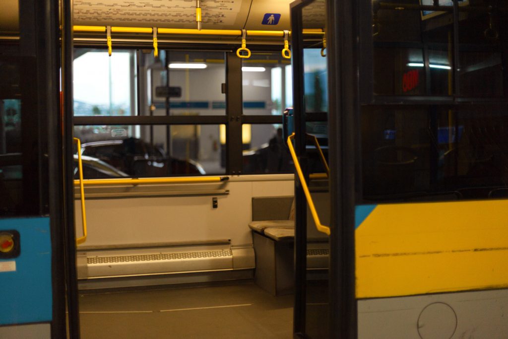 Interior view of a public bus