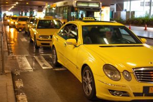 Athens airport yellow taxis lined up