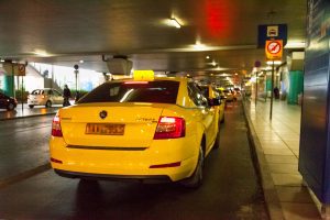 Athens airport yellow taxis lined up