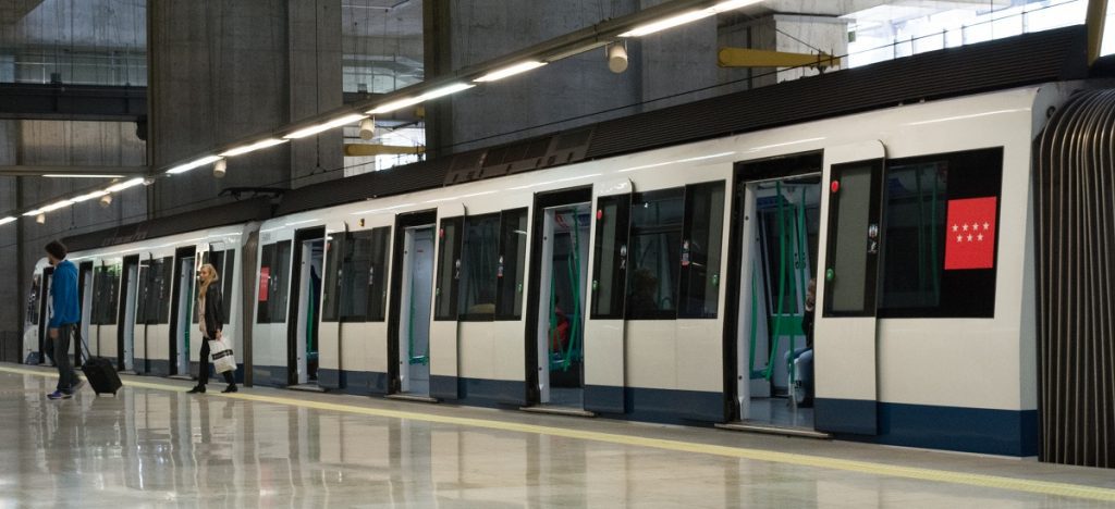 Madrid Airport metro train waiting on the platform