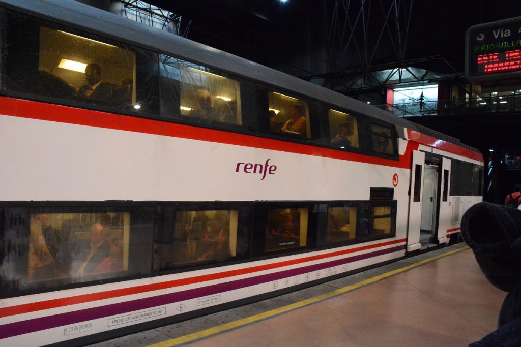 Madrid Airport double-deck renfe train waiting on the platform