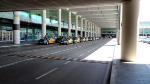 Barcelona Airport taxis lined up outside the terminal