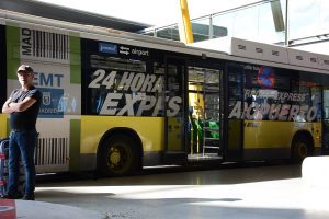 Madrid airport Express bus Madrid airport Express bus waiting on the platform