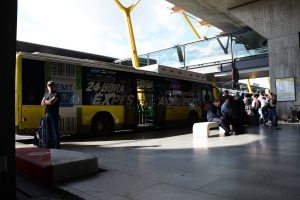 Madrid airport Express bus waiting on the platform