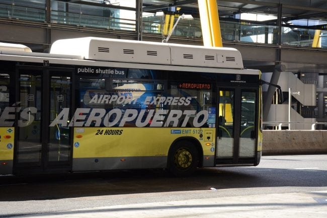 Madrid airport Express bus departing from the airport