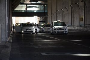 Madrid airport white taxis lined up