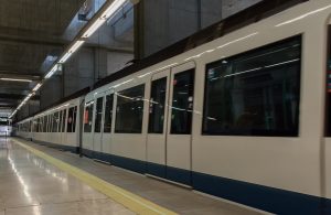 Madrid airport metro train departing from the airport