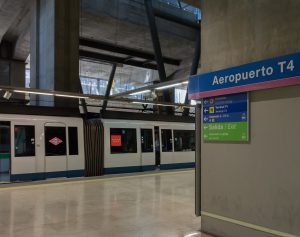 Madrid airport metro train departing from the airport