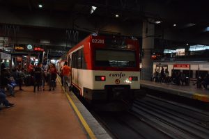 Madrid airport regional renfe train Madrid airport regional renfe train waiting on the platform
