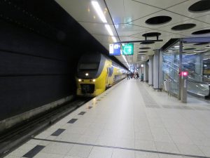 Amsterdam airport double-deck train Amsterdam airport double-deck train arriving at the platform