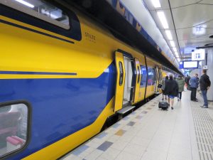 Amsterdam airport double-deck train Amsterdam airport double-deck train waiting on the platform