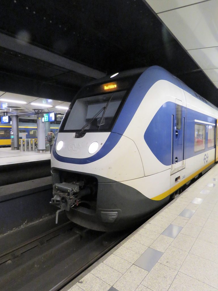 Amsterdam Airport train arriving at the platform