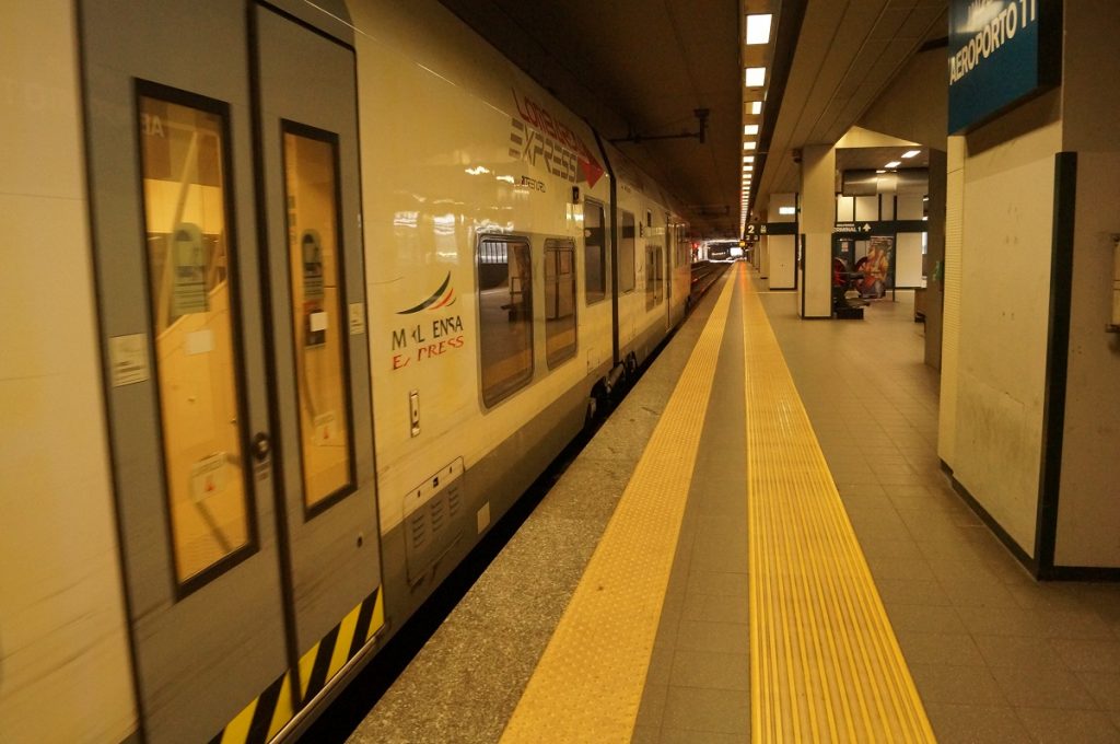 Milan Airport Malpensa Express train waiting on the platform