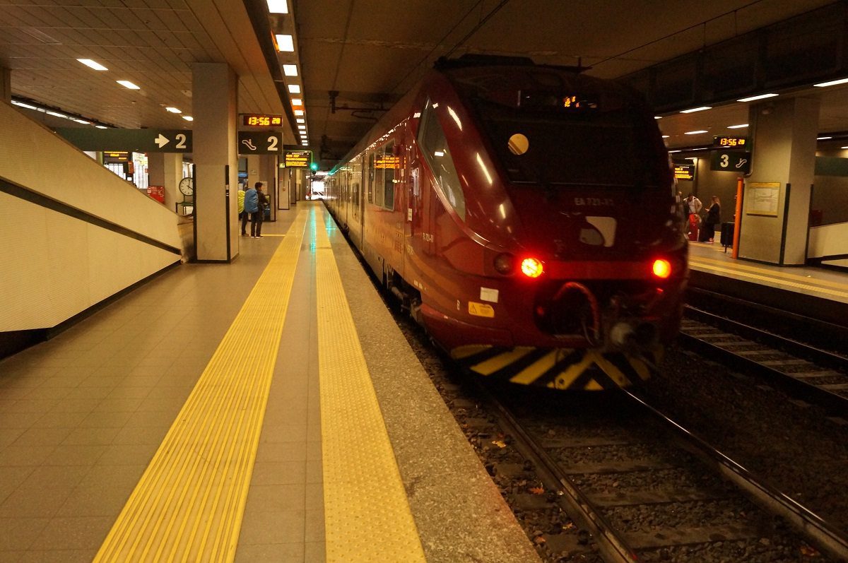 Milan airport Malpensa Express train waiting on the platform