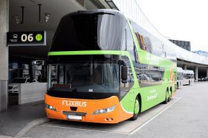 Vienna airport double-deck Flixbus waiting on the platform