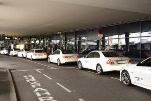 Vienna airport white taxis lined up