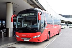 Vienna airport Slovak Lines bus waiting on the platform