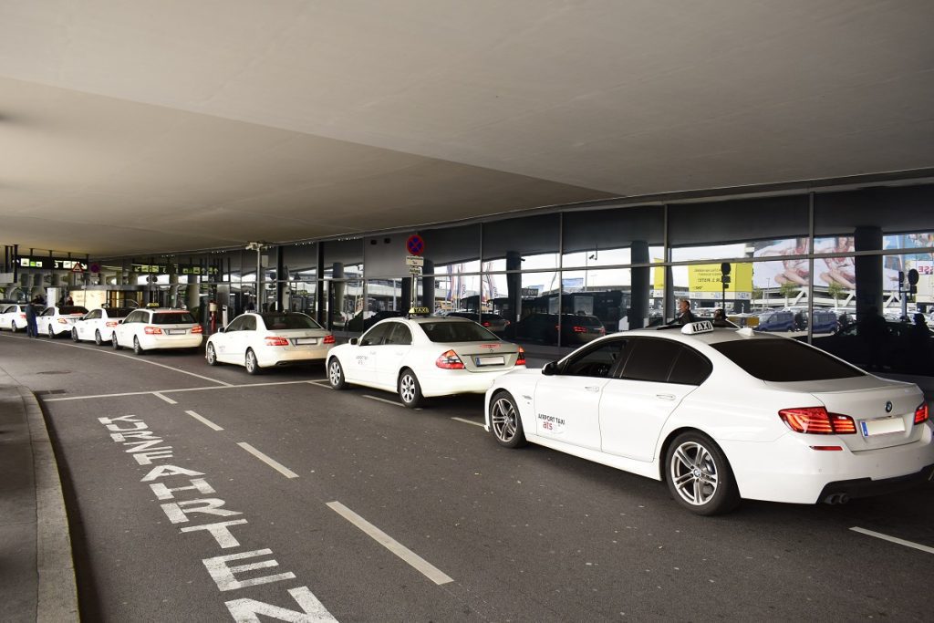 Vienna airport white taxis lined up