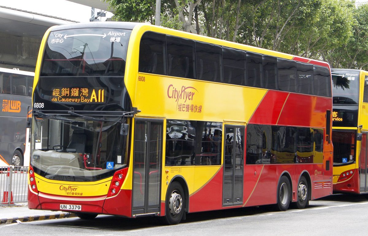 Hong Kong airport double-deck Cityflyer bus A11 waiting on the platform