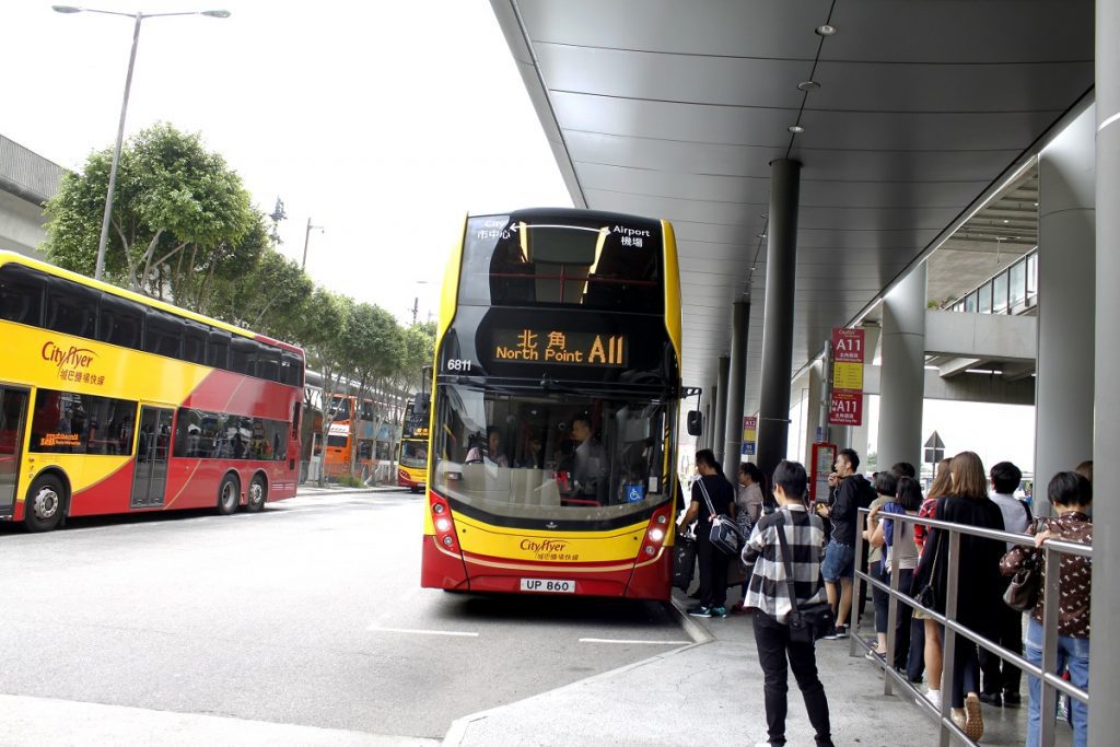Hong Kong airport double-deck Cityflyer bus A11 waiting on the platform