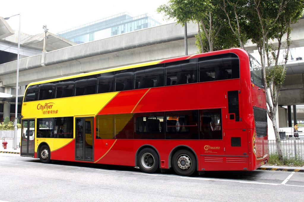 Hong Kong airport double-deck Cityflyer bus A11 waiting on the platform