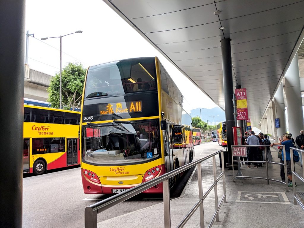 Hong Kong airport double-deck Cityflyer bus A11 waiting on the platform
