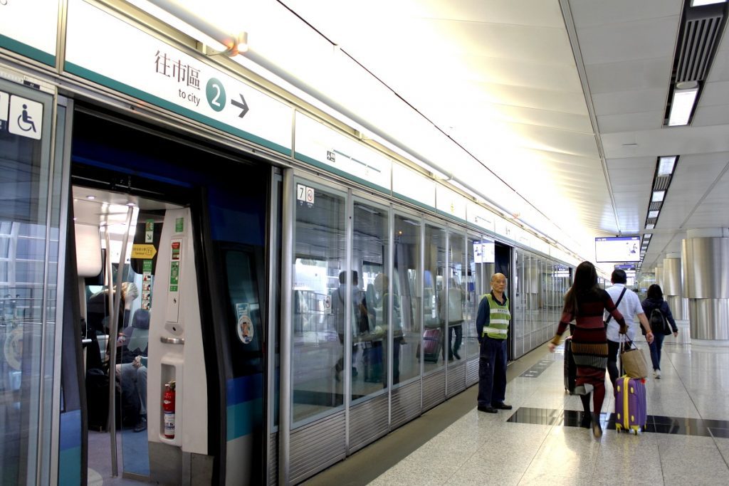Hong Kong Airport Express train waiting on the platform
