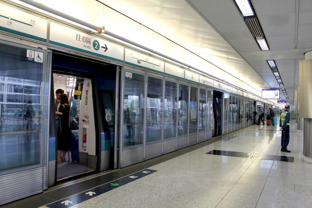 Hong Kong Airport Express train waiting on the platform