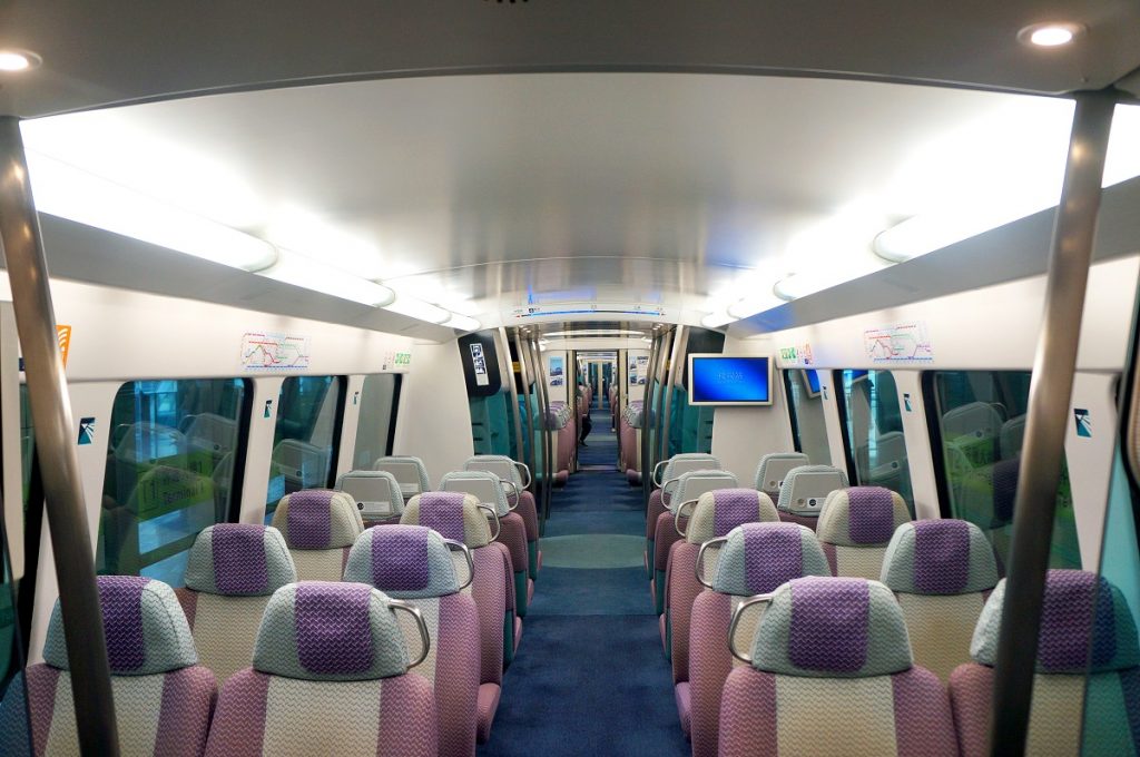 Interior display of a Hong Kong Airport Express train wagon