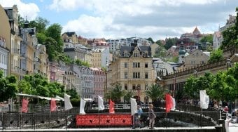 View of Karlovy Vary's colorful houses.