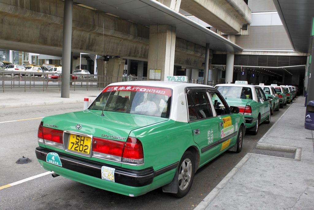 New Territories-green Hong Kong airport taxis lined up