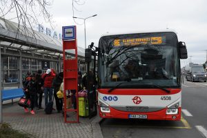 Prague Airport Express bus Airport Express bus waiting on the platform