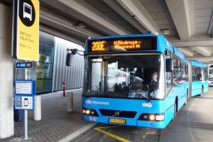 Public bus No. 200E Public bus No. 200E waiting on the airport's platform. The bus from Budapest Airport to Keleti train station is a great, budget- friendly option.