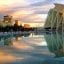 Valencia from across the waterway at sunset.