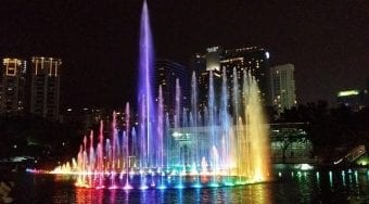 fountain with lights at night in malaysia
