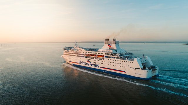 large ferry from brittany ferries line sailing in the sea