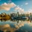 Vancouver City reflected in the still waters of Vancouver Harbour