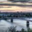 bridge under a sunset sky