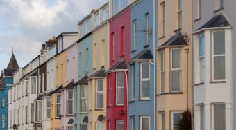 row of colourful houses in England