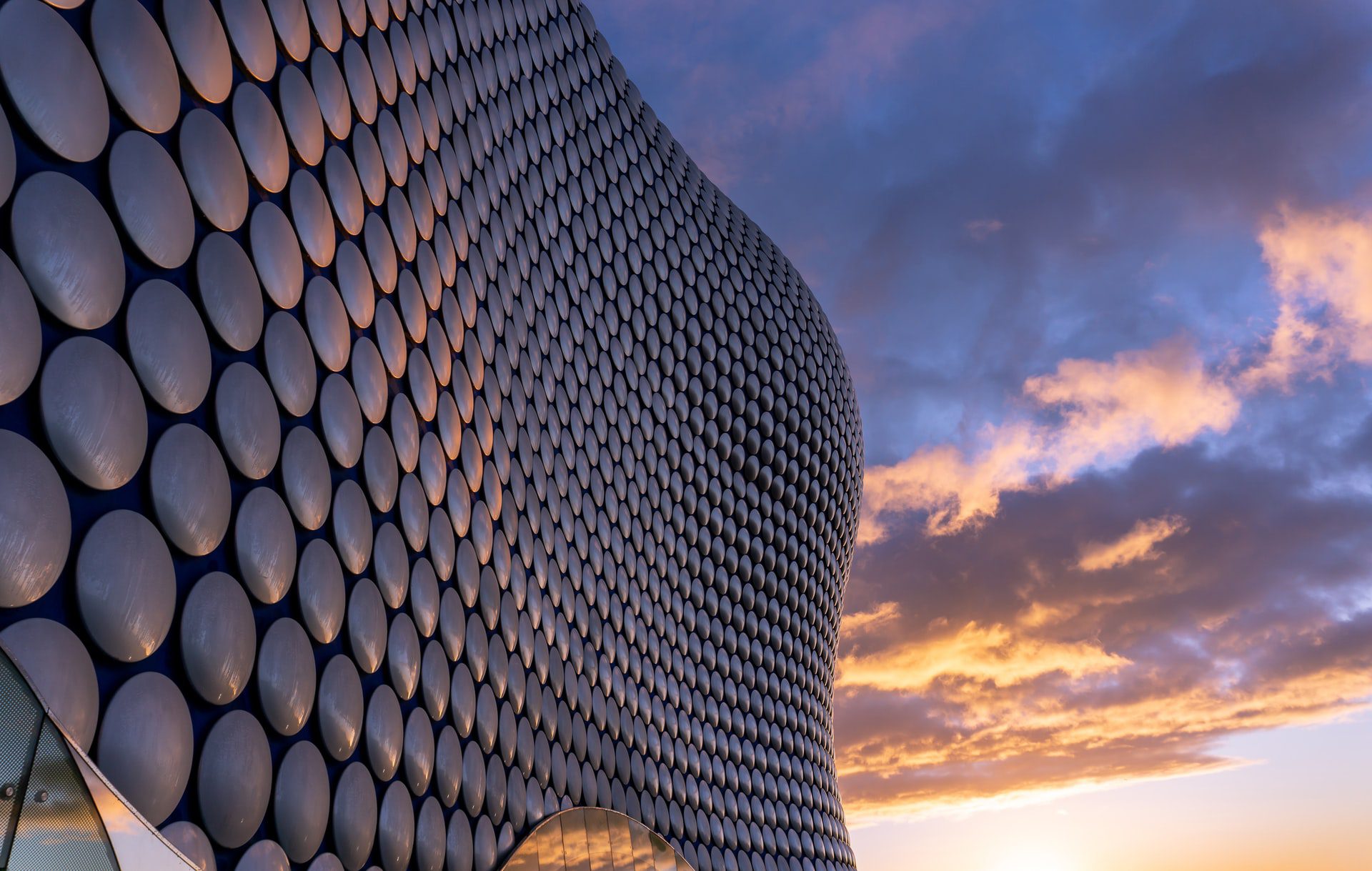 modern architectural landmark Selfridges department store during sunset