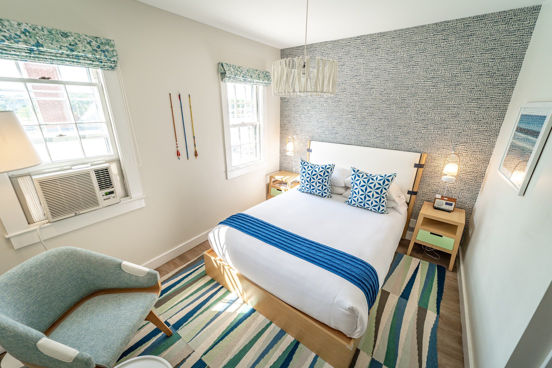 nautical themed bedroom in small hotel