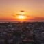 aerial view of sunset over the city's buildings in Stone Town, Zanzibar, Tanzania