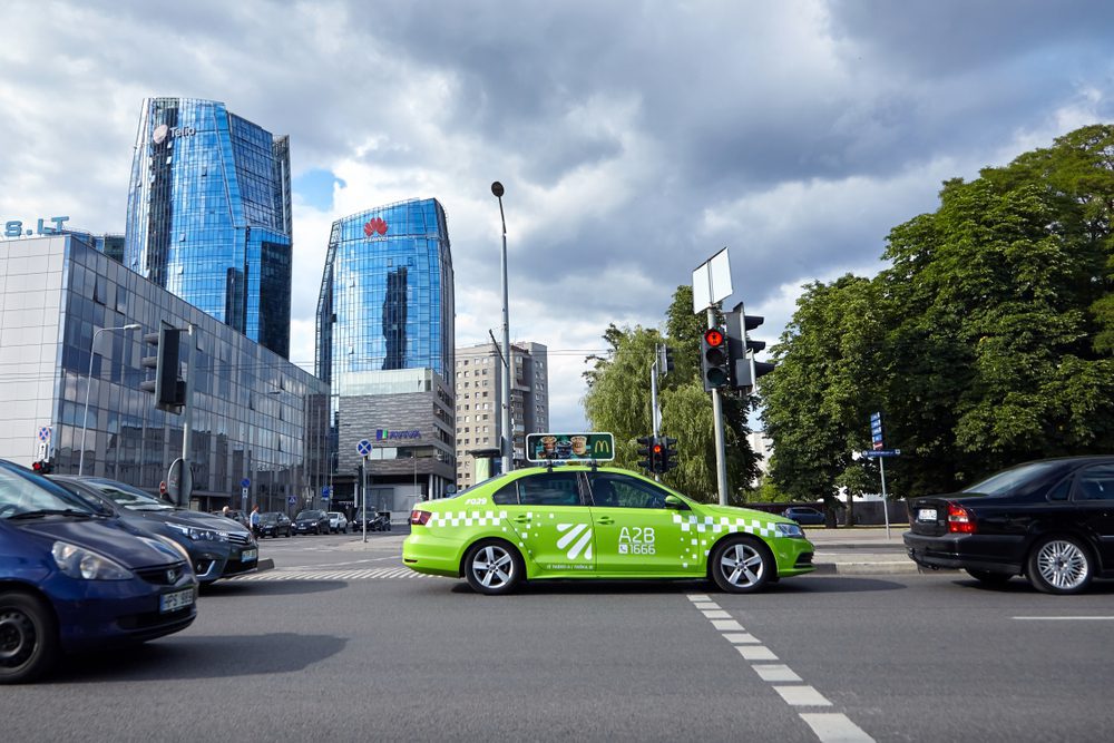 Vilnius,,Lithuania,-,June,14,,2018:,New,Financial,District,With vilnius taxi