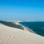 dune leading to a blue sea under a clear blue sky