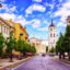 Cathedral square seen from Gediminas Avenue, the main street of Vilnius, Lithuania