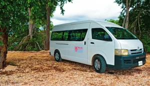 Belize Taxi Minivan - welcome pickups Belize Taxi (Minivan) parked in an area that is surrounded by trees