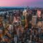 An aerial view of Uptown Manhattan at sunset.