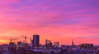 Tallinn City Panorama with pink skies.