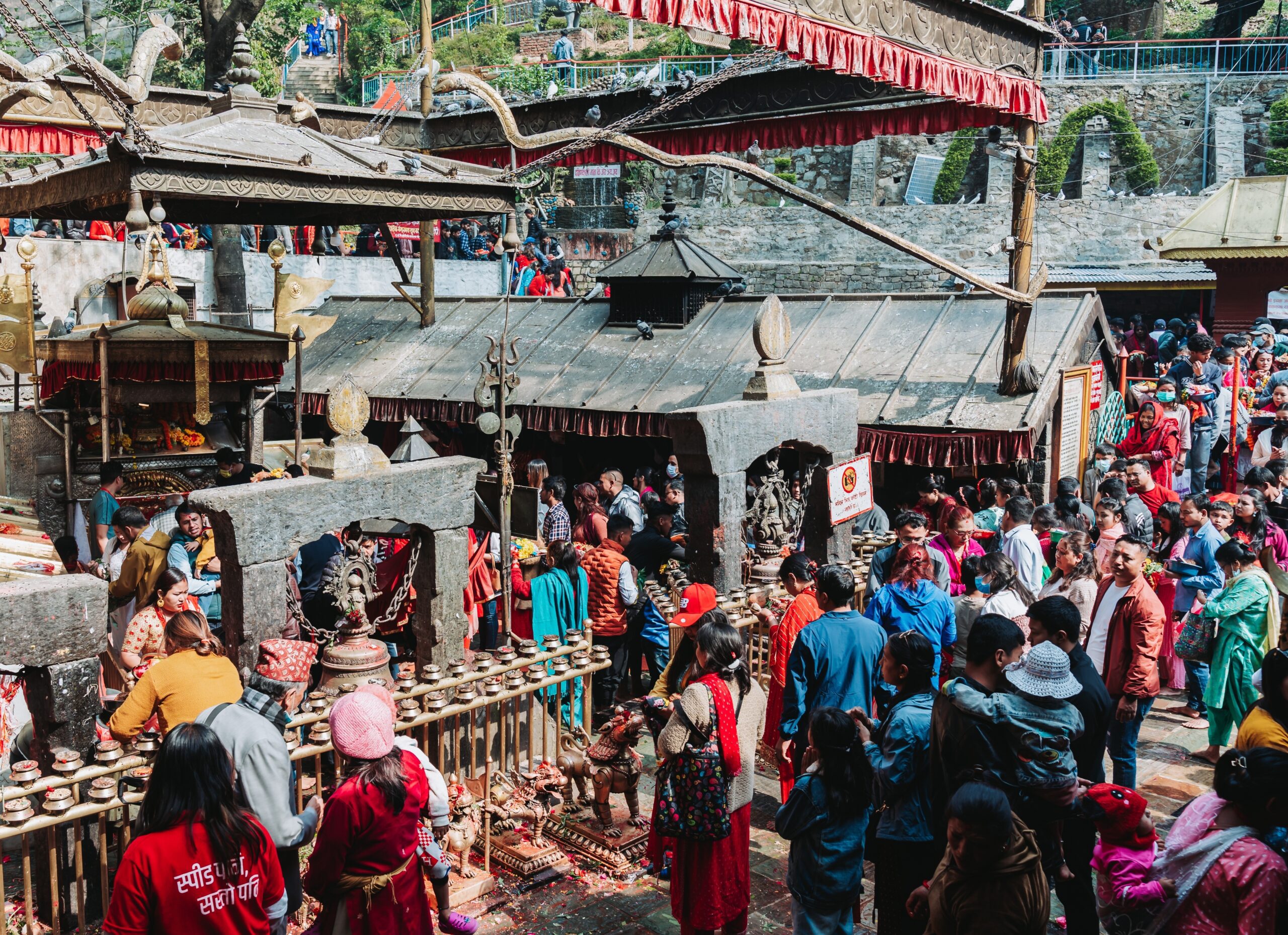 A crowd of tourists and locals at Dakshinkali Temple.