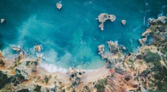 Aerial view of Praia do Camilo in Lagos, Portugal.